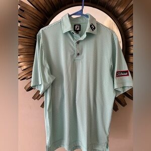 Striped Seafoam green & white FootJoy golf button down shirt
